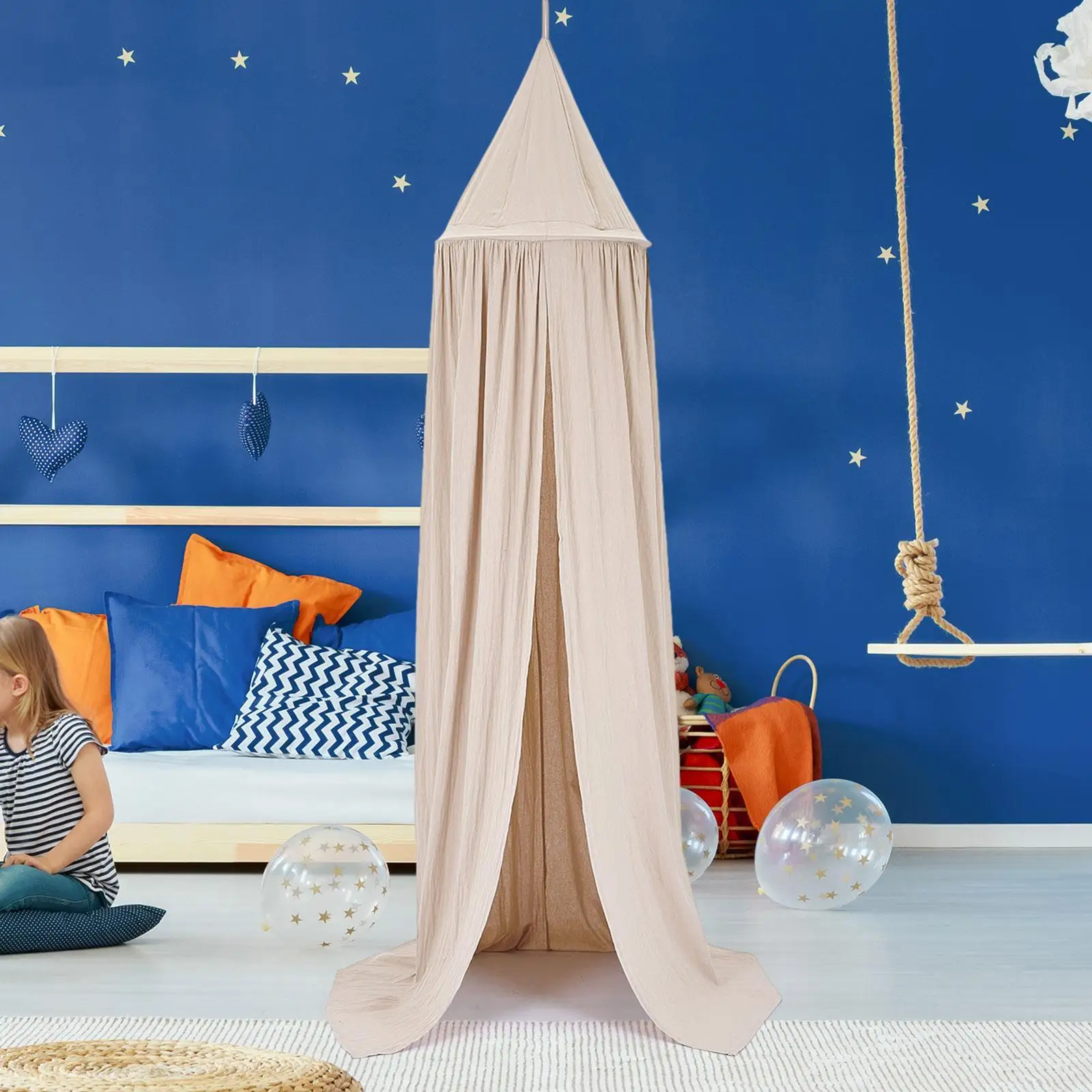 Kids Bed Canopy Round for Kids Baby Crib Hanging Decoration Indoor Outdoor Castle Play Tent for Room Decor Nursery Room Bedding