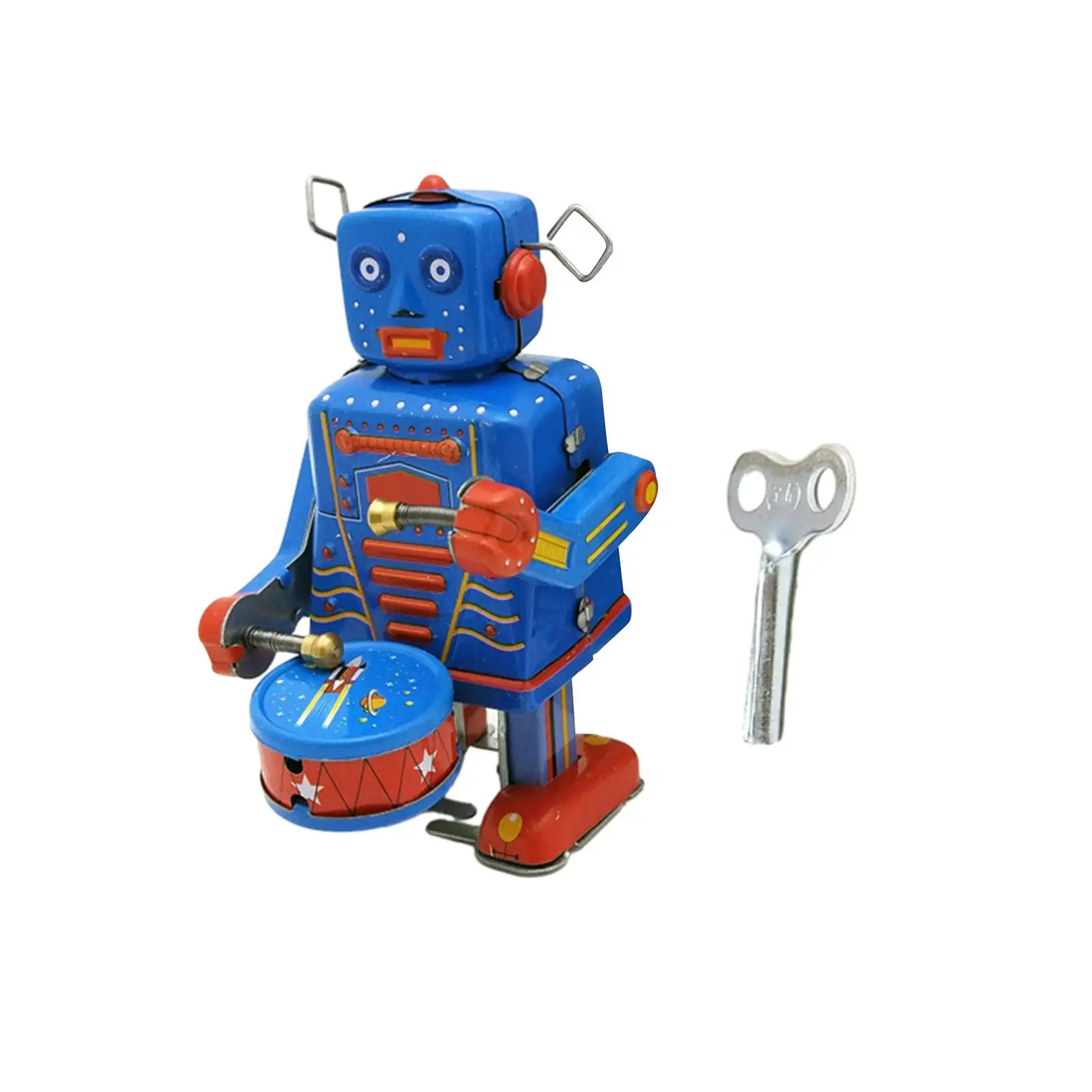 Windup Drumming Robot Toy Tabletop Decor Vintage Novelty Decorative Figuirine for Surprise Parties Memories Festivals Xmas Gift