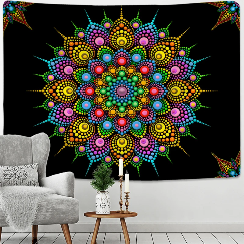 

Radiant Mandala Tapestry Wall Hanging Psychedelic Colorful Hippie Mystery Art Boho Style Home Bedroom Living Room Decorations