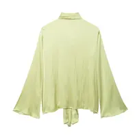 European And American Style Women's Clothing New Fashion Versatile Solid Color Bow Decoration Round Neck Long Sleeved Shirt - Image 3