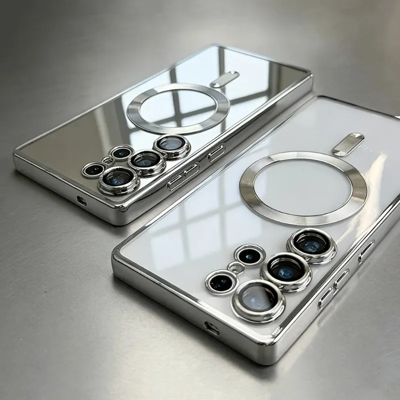 Luxury Magnetic Plating Clear Shockproof Case with Wireless Charging Compatibility
