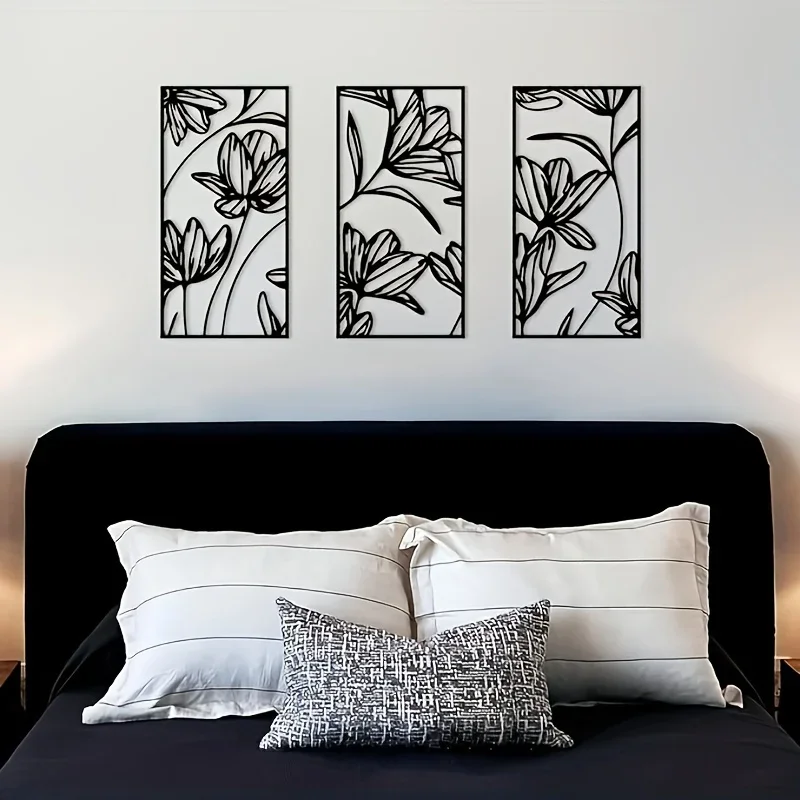 

Iron Crafts, 3pcs Metal Flowers Wall Decor, Modern Abstract Black Metal Line Art Hanging Wall Art, Minimalist Home Wall Decor