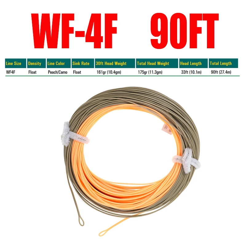Enhanced Fly Fishing Line, 90ft with 2 Welded Loops in Peach/Camo