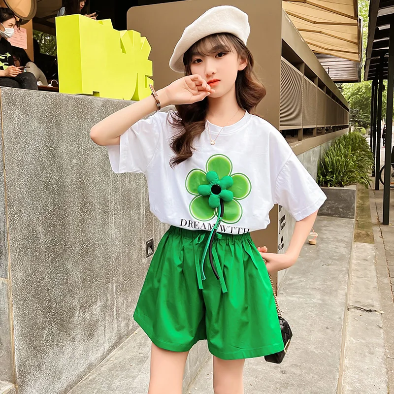 Cute Girls Clothes Summer Outfit t-shirt Shorts Sets Flower