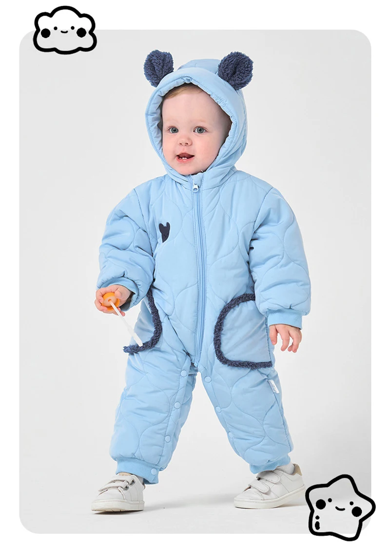 Description Picture 5 of itemNew Winter Baby Clothing Newborn Thick Warm Jumpsuit 0-3Y Boys Fleece Lining Romper Toddler Girls Cute Bear Hooded Outwear