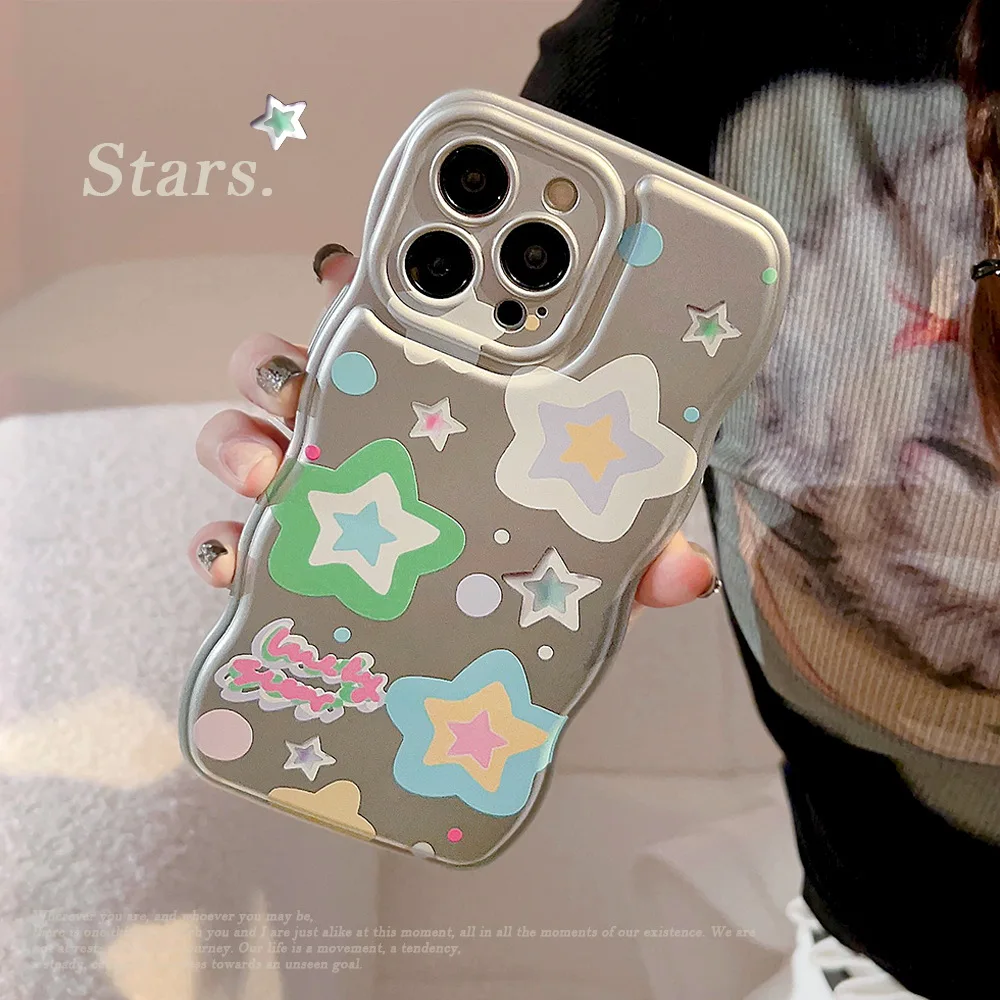 Custodie Per Telefoni Con Stelle Color Argento Per Iphone 11 12 13 14 Pro Max Per Iphone Custodia Per Iphone Vintage Coreana Ins Verde Blu Bianco 12 M