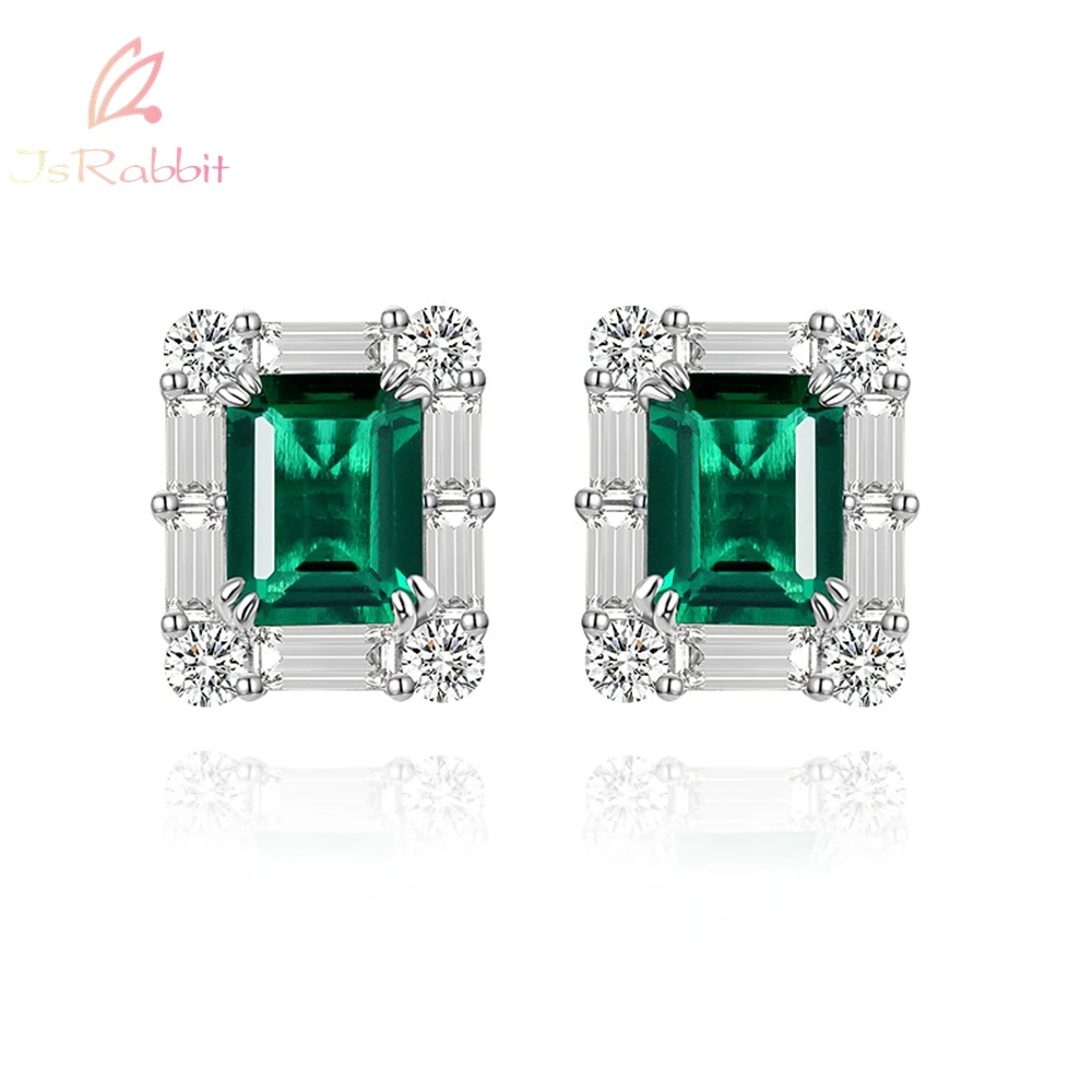 

IsRabbit 18K Gold Plated Excellent Cut 4CT Lab Grown Emerald Muzo Green Sapphire Stud Earrings 925 Sterling Silver Fine Jewelry