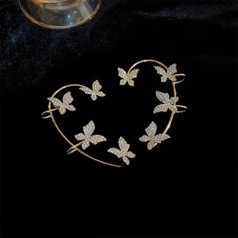 Silver Plated Metal Butterfly Ear Clips Without Piercing for Women Sparkling Zircon Ear Cuff Clip Earrings Wedding Jewelry ear clip earrings clip earrings ear clip ear accessories