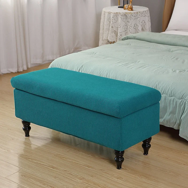 Polar Fleece Storage Stool Cover Stretch Piano Ottoman Footstool Covers Non-Slip Rectangle Bedroom Footrest Slipcover Home Decor 3