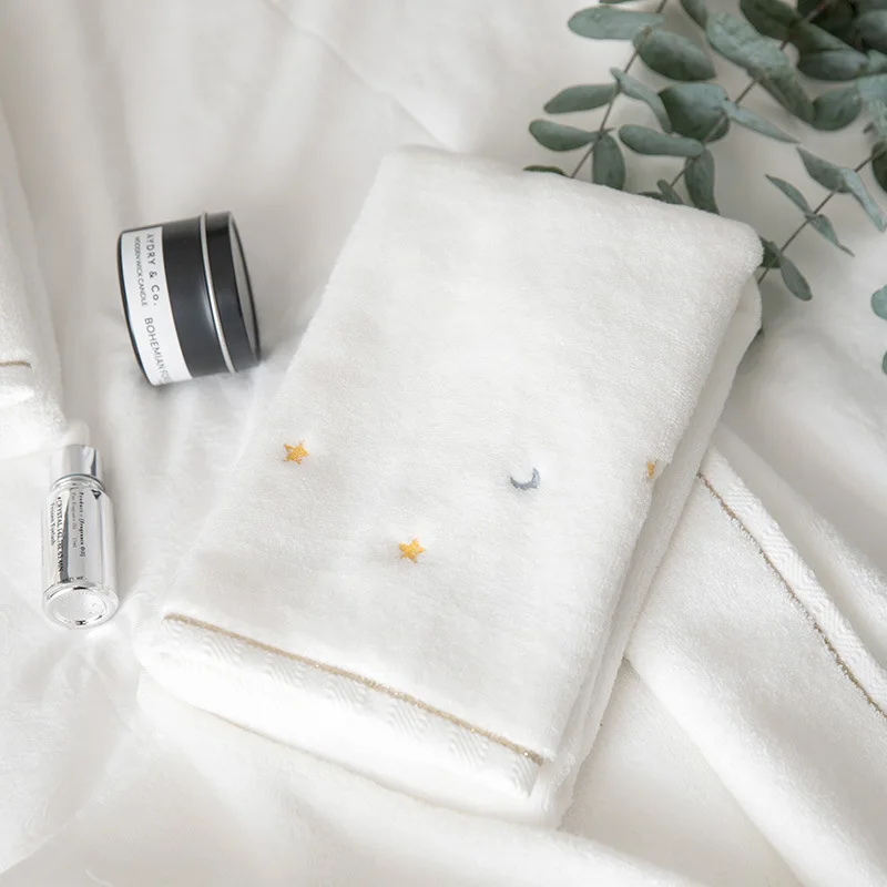 

Face Towel Household Solid Color with Moon Star Soft Good Absorption Towels Cotton for Home Bathroom Kids Adults