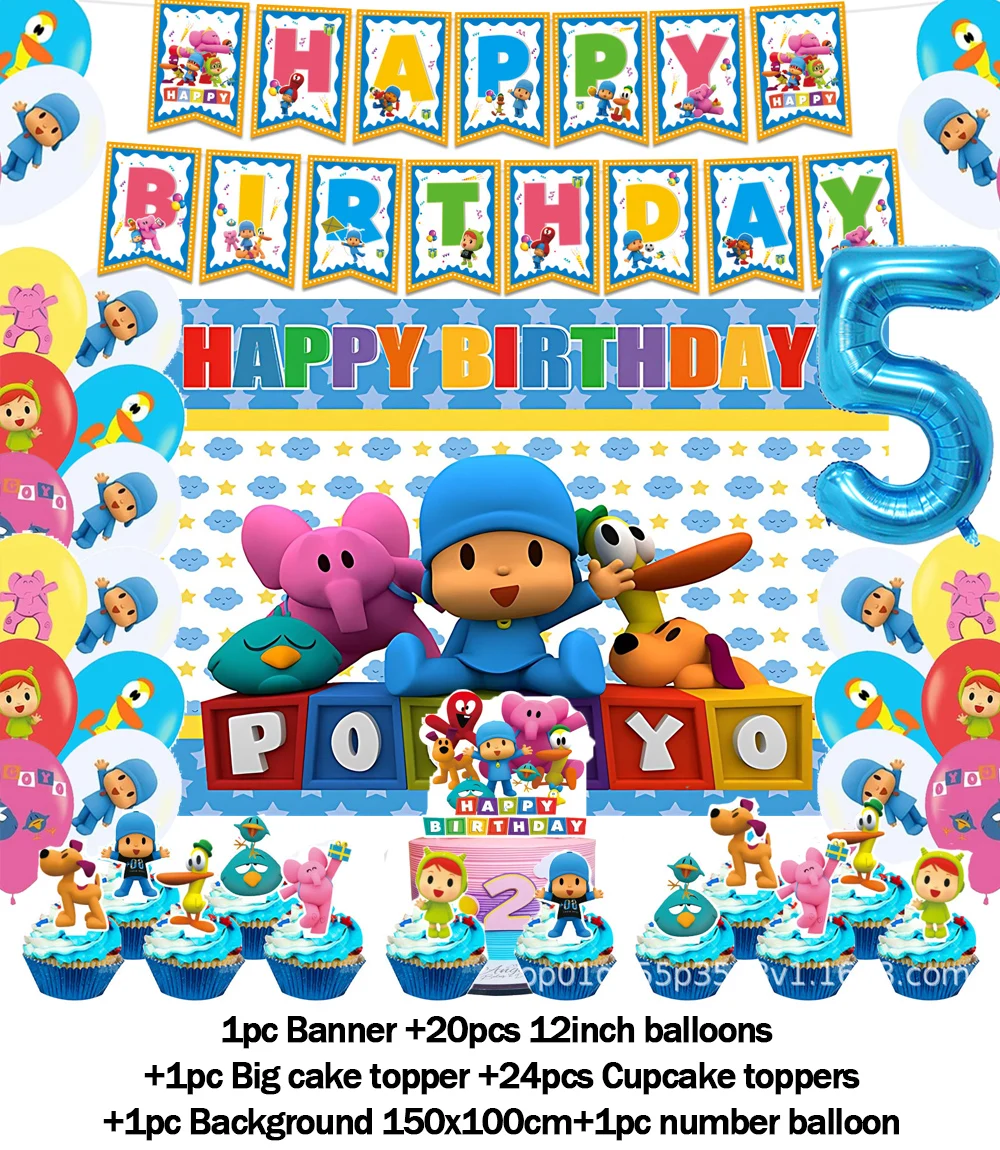 Cartoon P-pocoyoesd Geburtstagsparty-Dekoration Einwegteller Becher Tischdecke Ballon Hintergrund Affen-Banner Zubehör Kinder-Geschenk – Detail 10