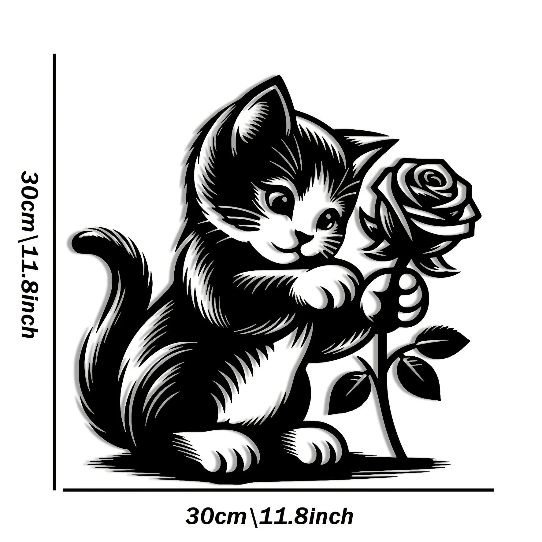 2D 평면 고양이 & 꽃 금속 벽 장식, 우아한 미니멀리스트 추상 장식, 주방 및 가정용 실내외 벽 장식