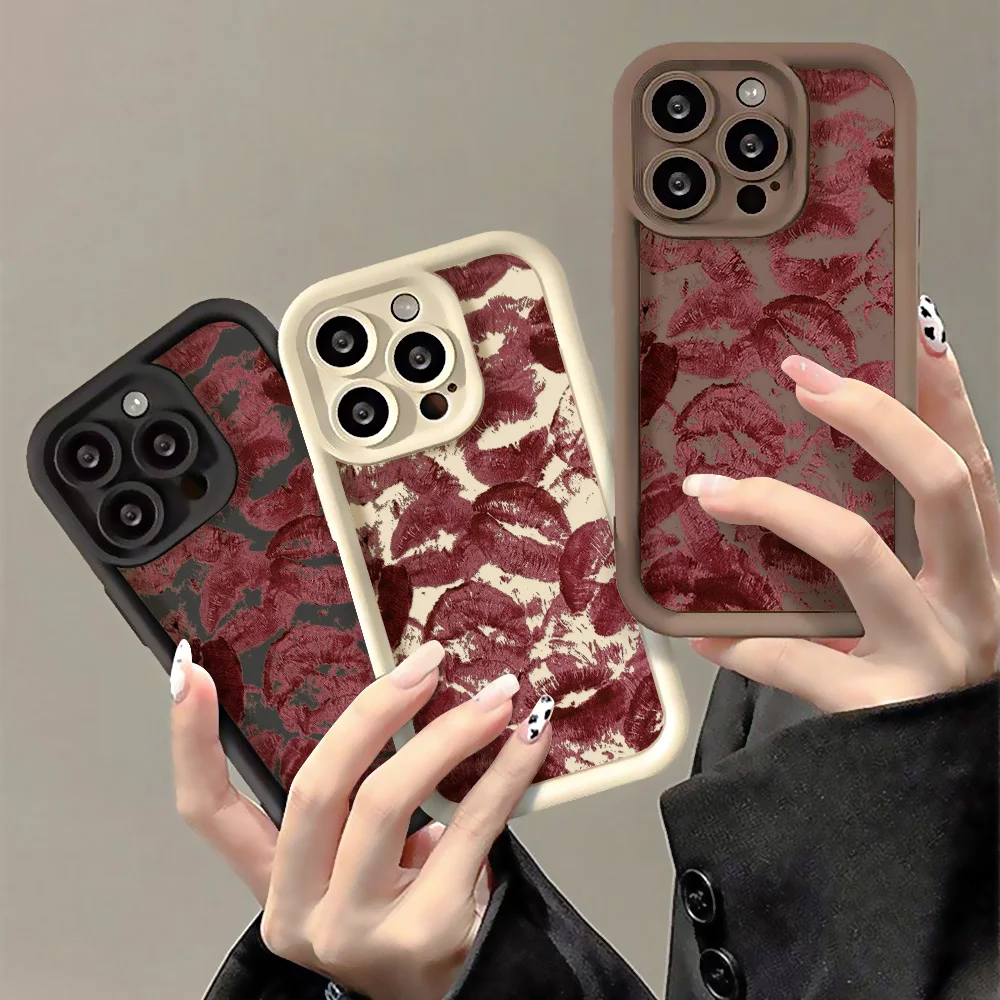 Sexy Girl Red Lips Matte Case For iPhone 11 12 13 14 15 Pro Max X XR XS Max 7 8 15 14 Plus SE 2020 SE3 Soft TPU Back Cover Funda
