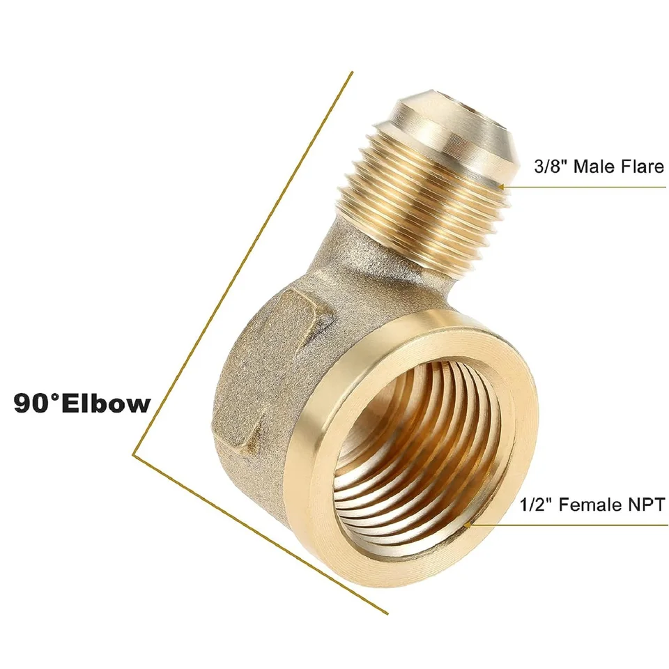 thumbnail image 2 of 2-Pack 1/2" NPT 90 Degree Brass Street Elbows - Female X Male Pipe Fittings For Air, Water, Oil 2 of 9