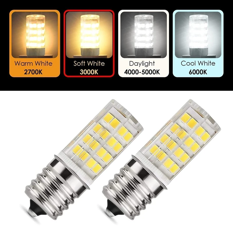 2 Pack 4W Dimmable LED E17 Microwave Oven Bulb , Daylight 6000K 40W Halogen Equivalent Light ,Ceramic E17 LED Bulb 3