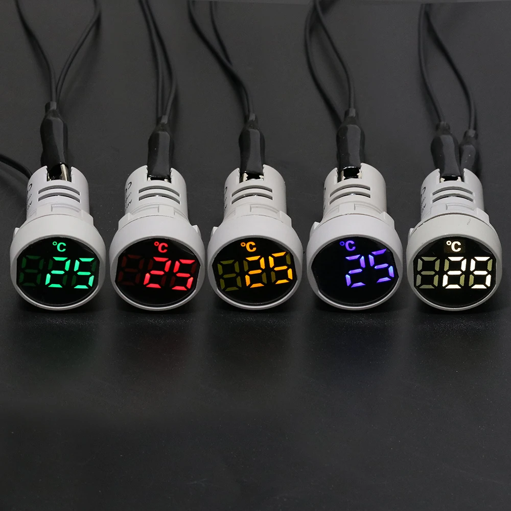 22mm Mini thermometer plastic LED digital-20-119 Celsius 50-380V AC Blue Red White Yellow Green pilot light temperature meter digital thermometer plastic thermometer