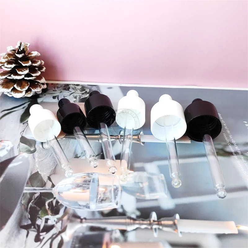 

10pcs/Lot Essential Oil Bottle Pipette Lid With Black /White Rubber Head For 18/20/24mm Neck Size Glass Bottle Dropper Caps 410
