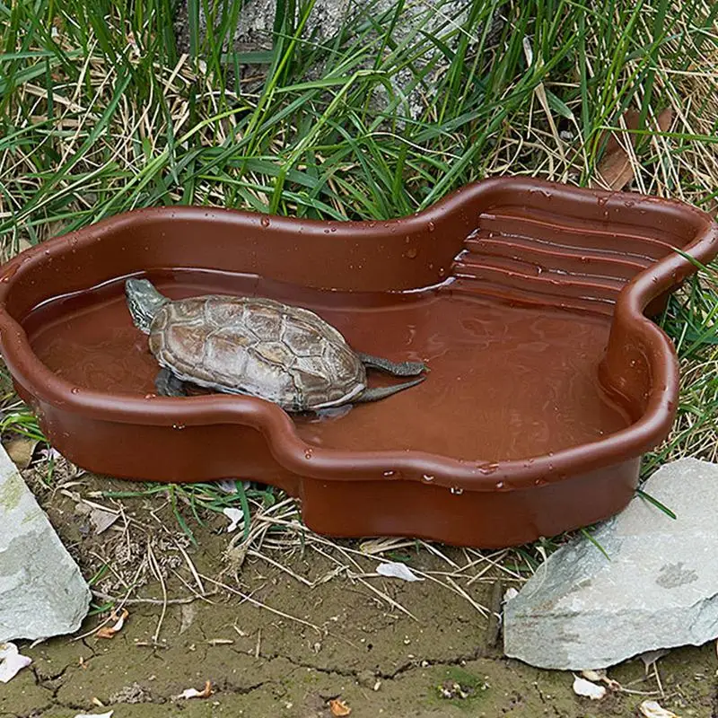 Plato de alimentación de tortuga para reptiles, piscina con rampa y terraza, adorno de acuario para Tortuga, dragón barbudo, Gecko Yard 2