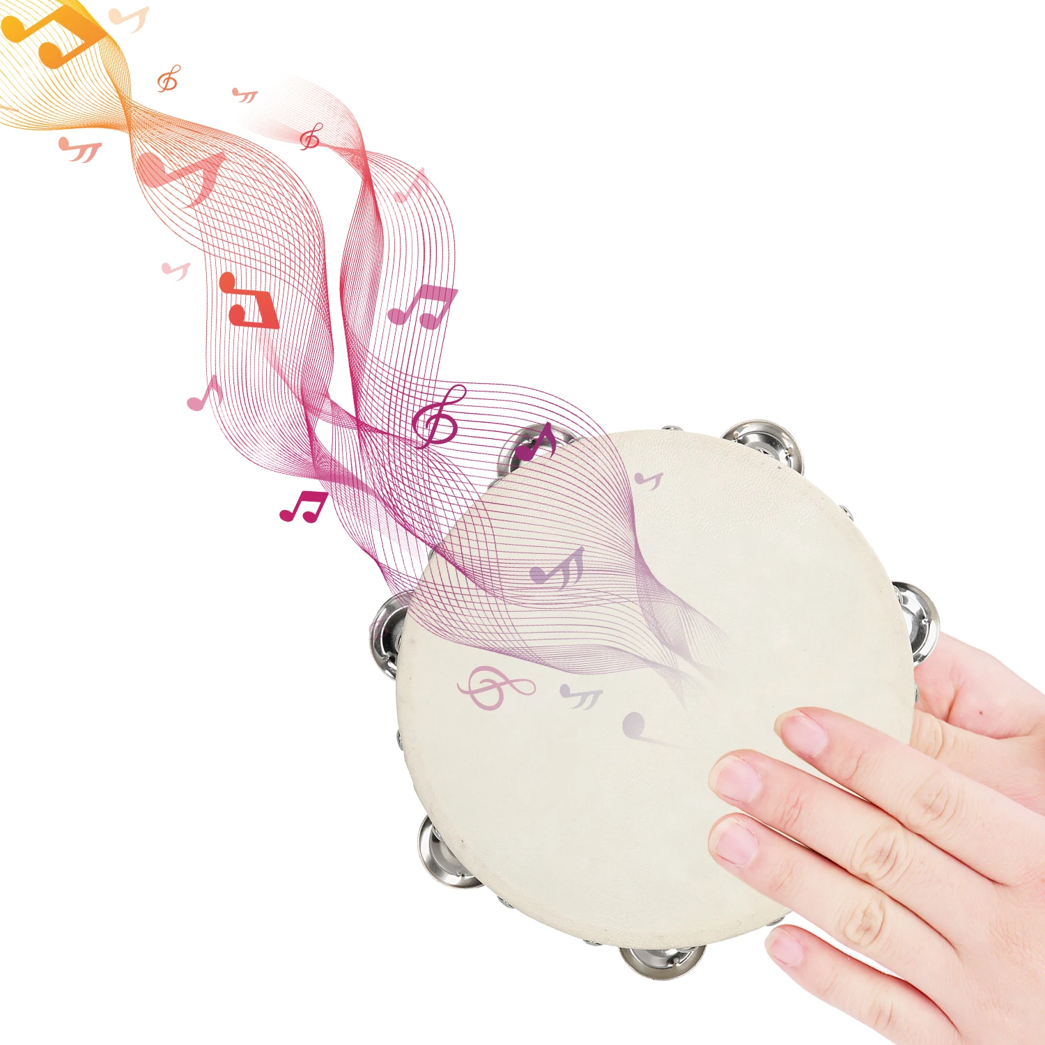 Hand Tambourine 4/6/8 Inch Hand Tambourine Single Row Jingles Sheepskin Drum Skin Wooden Tambourines Entertainment Musical Timbrel Kids