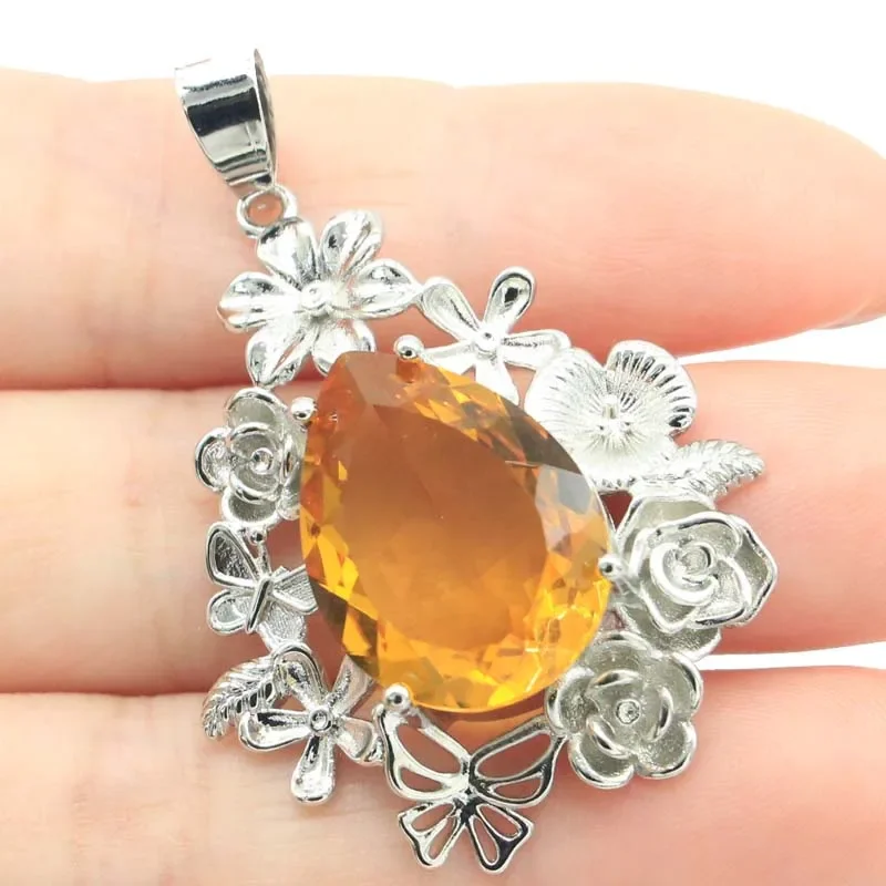 11g Real Customized 925 Solid Sterling Silver  PENDANT Dazzling Rhodolite Garnet Rainbow Mystical Topaz Violet Topaz Citrine Lad