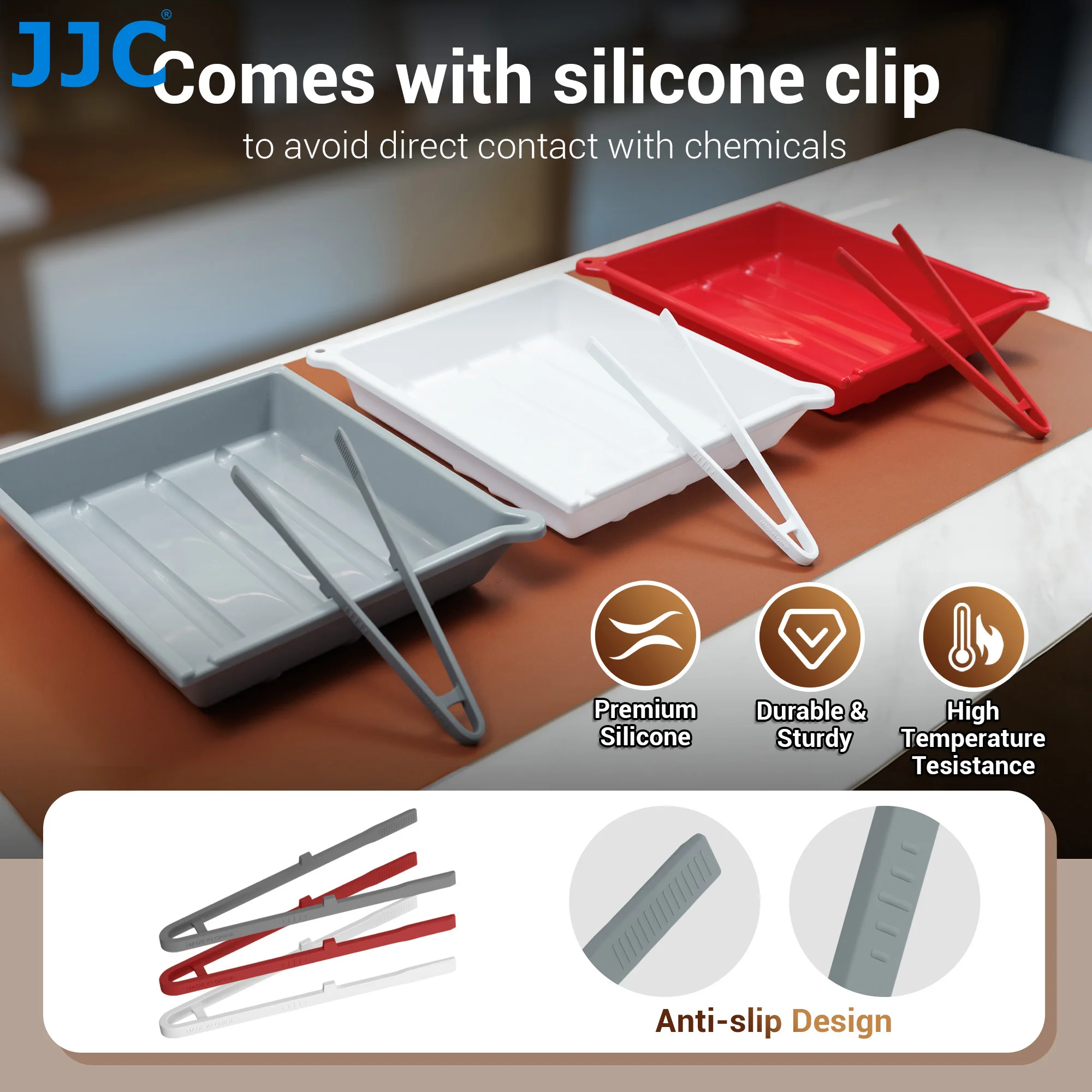 JJC 암실 필름 현상 트레이 세트 (인화 현상 집게 포함) 대형 사진 처리 트레이 암실 액세서리