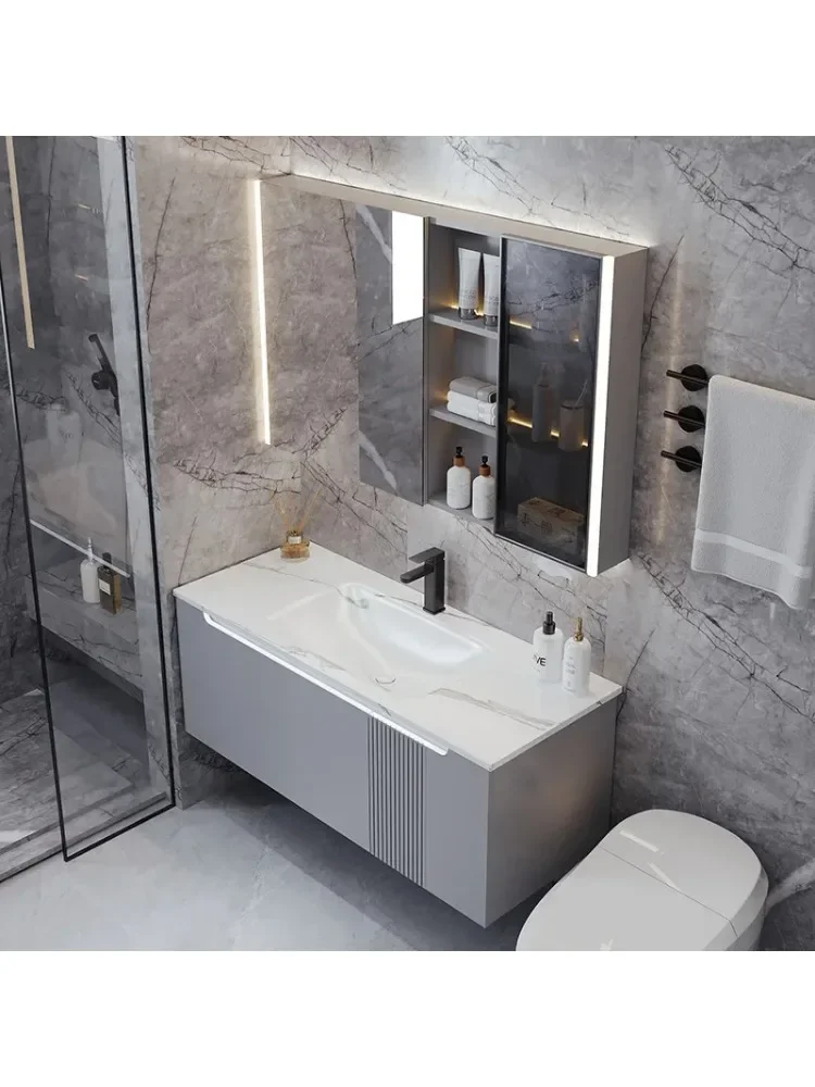 *Luxury Modern Bathroom Cabinet Vanity Slate Integrated Washbasin Sink Smart Mirror Cabinet Bathroom Vanity