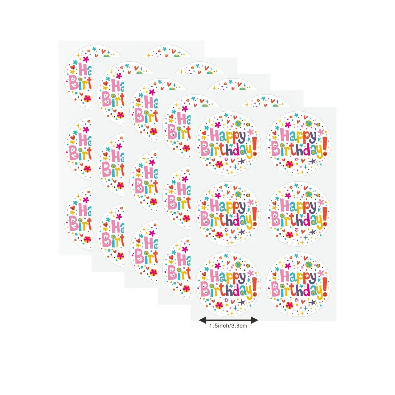 60pcs 3.8cm Round Happy Birthday Stickers 'Happy Birthday' Gift Decorative Labels Kids Party Favors Cute gift bag Decor Supplies
