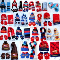 3-8Years New Autumn Winter Children Cars Lightning Mcqueen Cartoon Scarf Hat Glove Three-piece Warm Boy Girl Child Christmas Hat