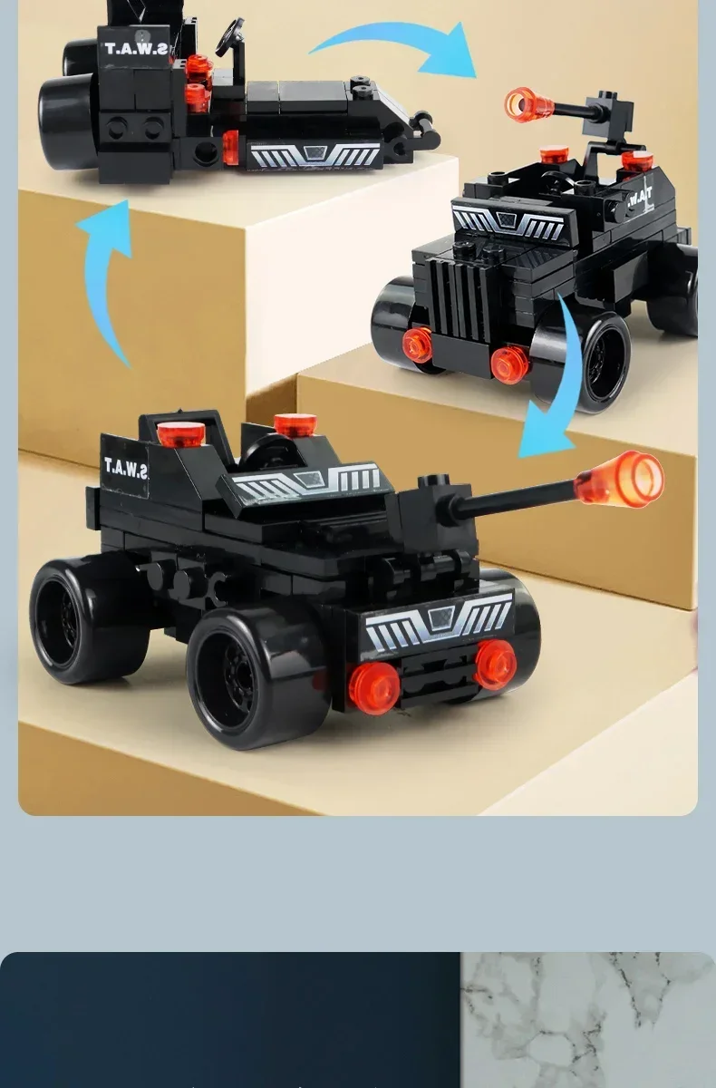 Tactical truck model built from blocks