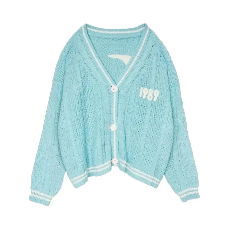 

1989 Taylors Cardigan For Women Winter Knit Cardigan Blue Bird Embroidery Swift Sweater Female Slouchy Style Vintage Clothes