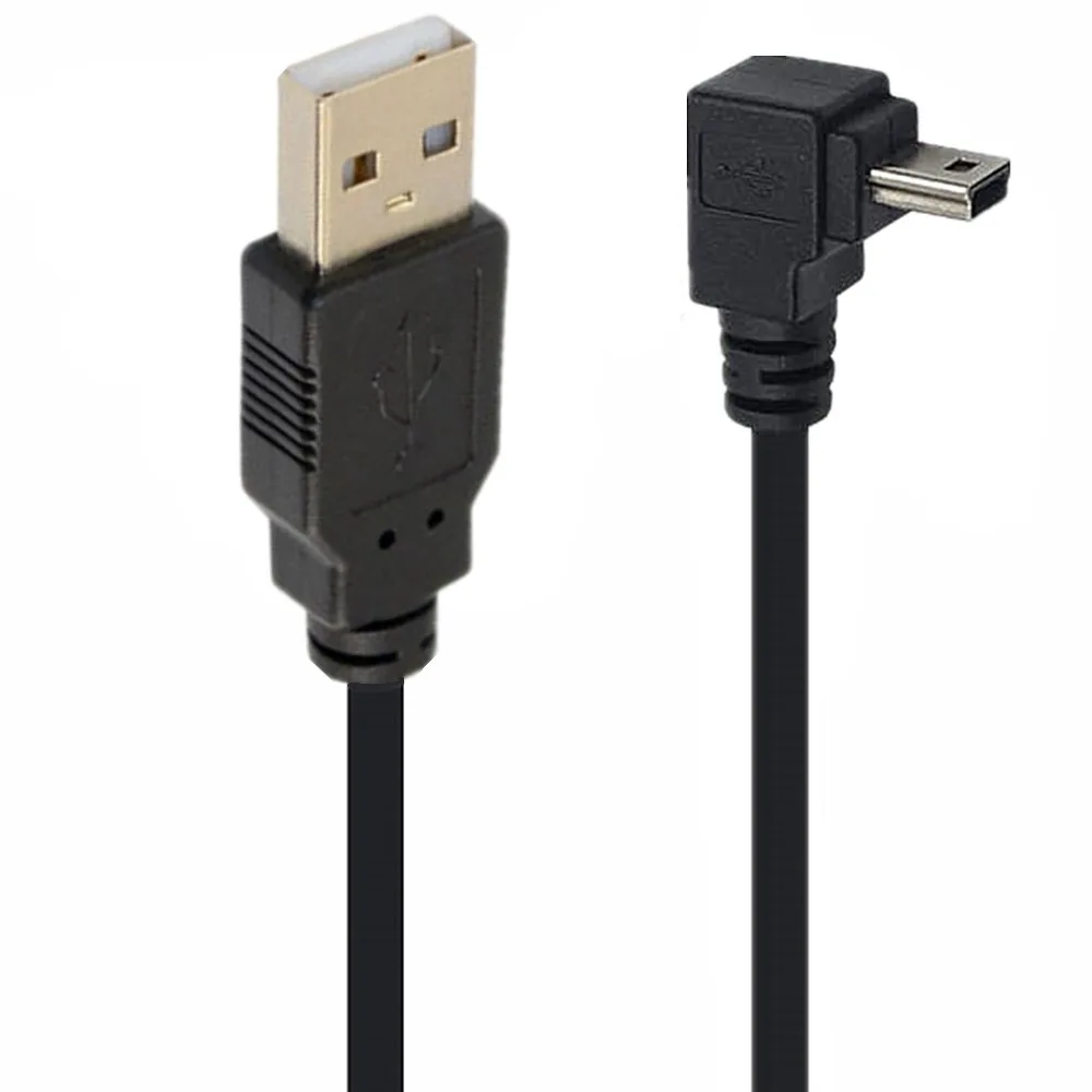Compact Double 90-Degree Right Angle Mini USB 5-Pin T-Port Charger Cable
