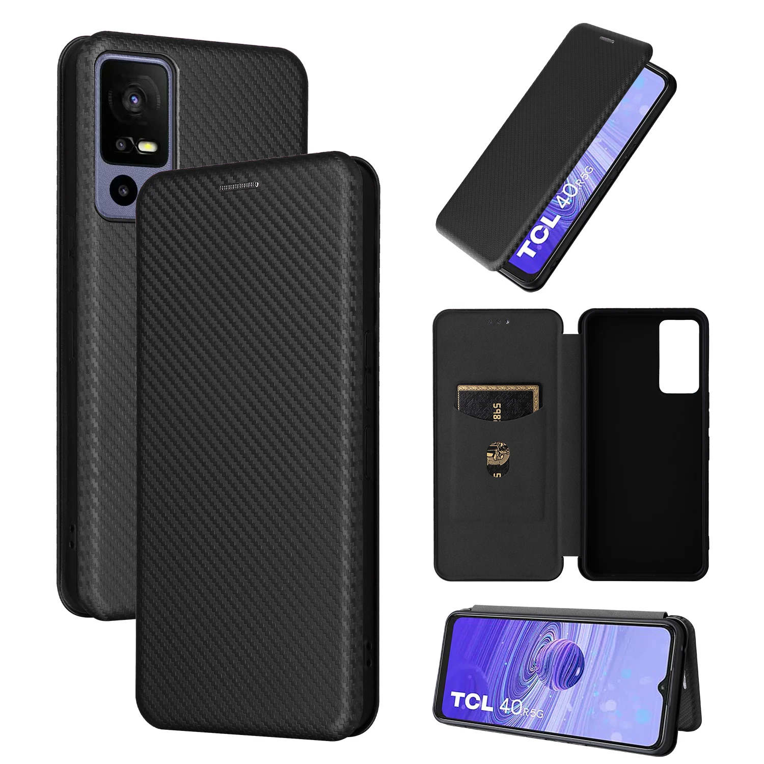 For TCL 40R 5G T771A Carbon Fiber Flip Leather Case For TCL