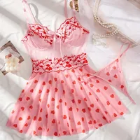 2 Piece Westerns Sexys Cherry Women Underwear Camisole Tank Top Shorts Nightdress Sleepdress Nightshirt Nightgown Lingerie Set - Image 2