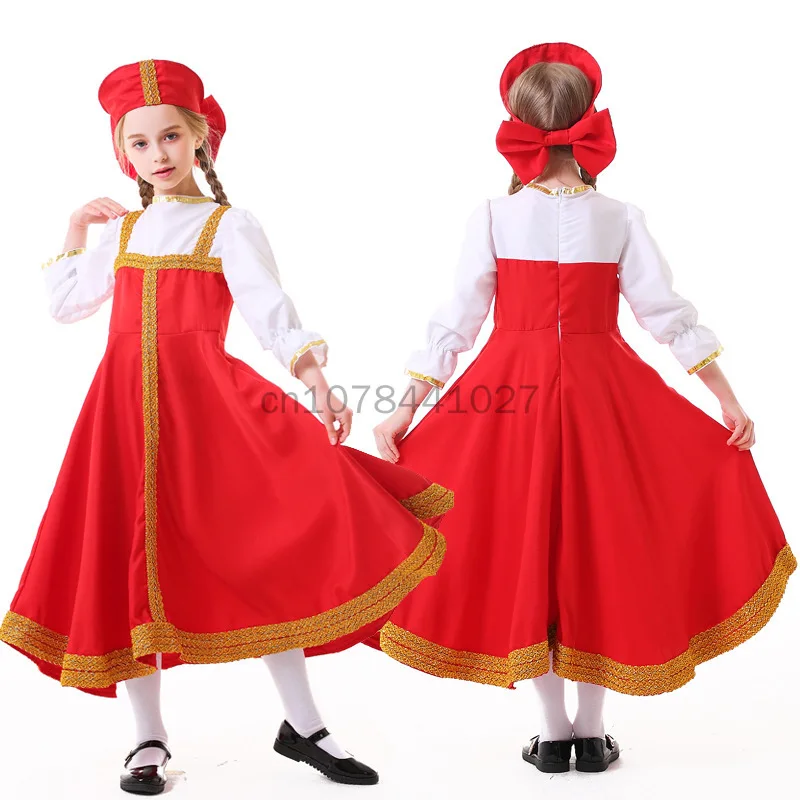 

Christmas Children Cosplay Russian Dance Girl Costume Red Sarafan Folk Fancy Dress Up Party Kids National Traditional Clothing