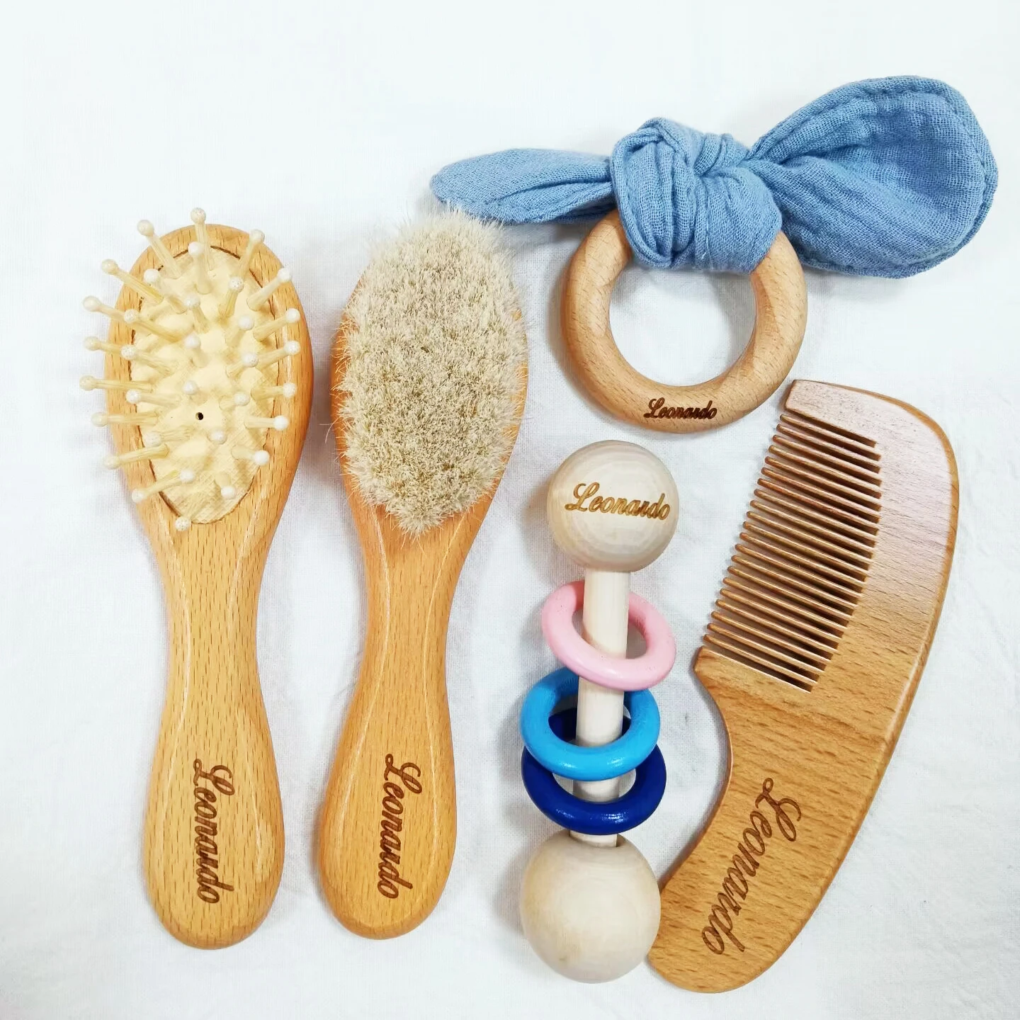 Baby-Badekamm Mit Namen – Personalisierte Haarbürste Aus Naturwolle, Massagegerät Für Neugeborene
