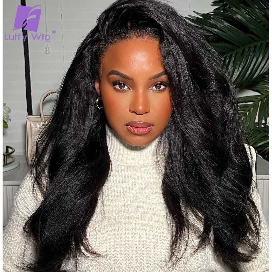 

5x5 Pu Silk Base Human Hair Wigs Brazilian Remy Kinky Yaki Wavy 13x6 Lace Front Wig Glueless 200 Density For Black Women Luffy