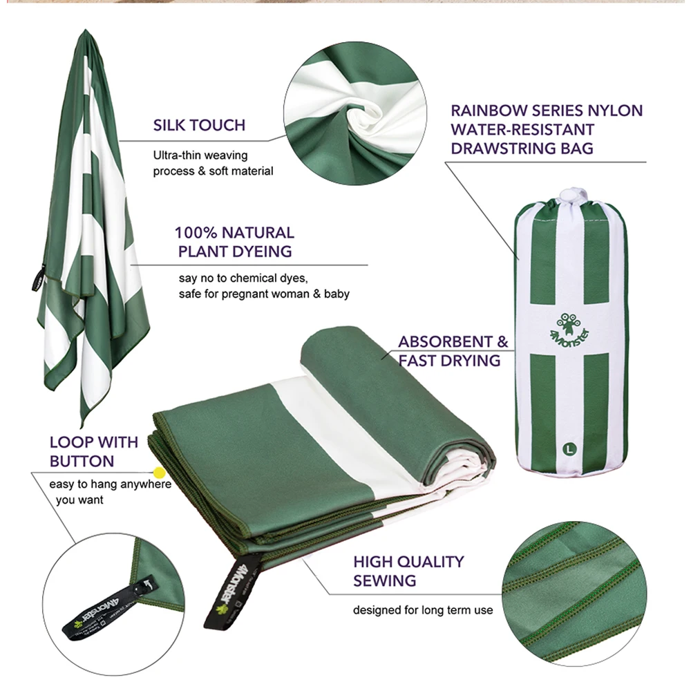 Striped microfiber beach towel with bright colors, super absorbent and soft, fast dry and ultra light, for camping 2