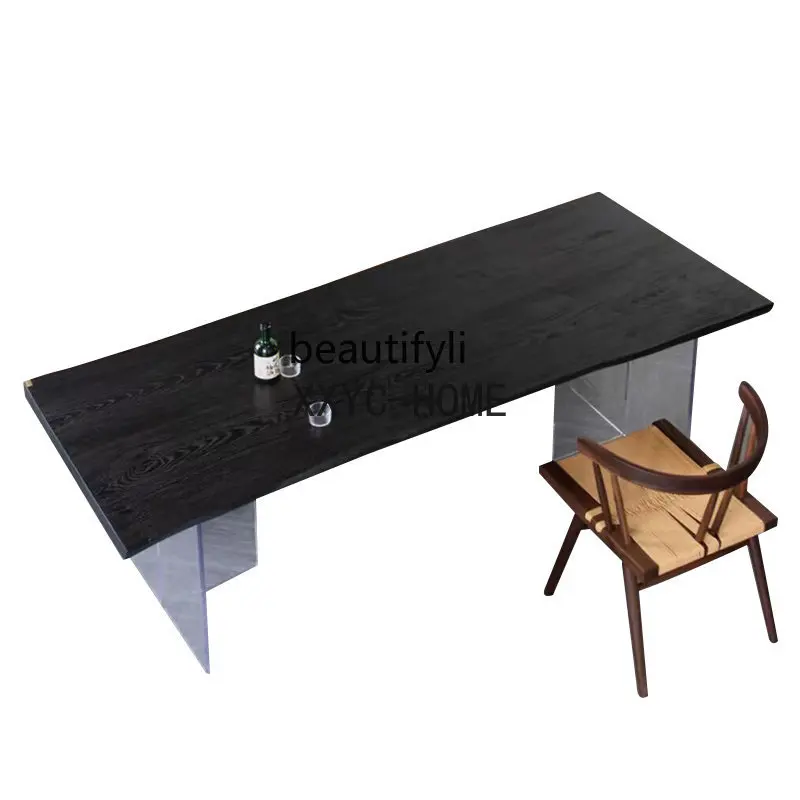 

Modern Simple and Light Luxury Acrylic Black Whole Large Board Tea Table Home Office Integrated Tea Table Balcony Dining Table