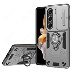 Enhanced Slider Lens Protection Case with Magnetic Ring Bracket Stand for Tecno Camon 40 Pro 4G (Silver)