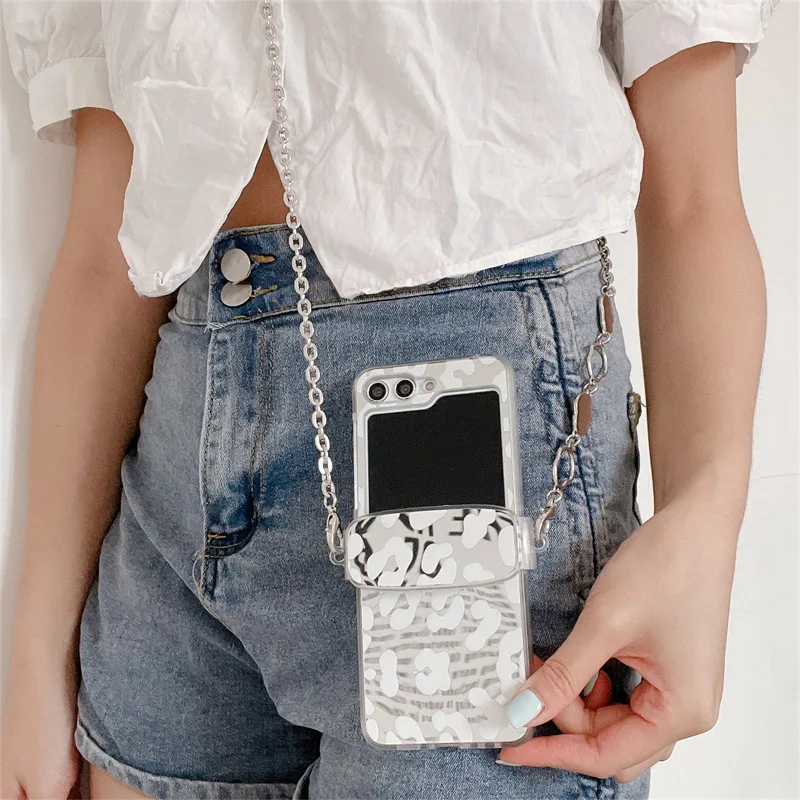 

Leopard Strap Phone Case for Samsung Galaxy Z Flip 3 Z Flip 4 Z Flip 5 Hard PC Back Cover for ZFlip5 Case Shell