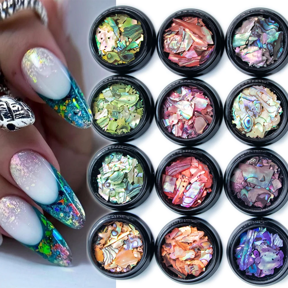12Grids Nail Art Aurora Abalone Muschelflocken 3D Unregelmäßige Muschelscheiben Nagel Charms 1 Stück Holographische Muschel Pailletten Nagelteile – Detail 7