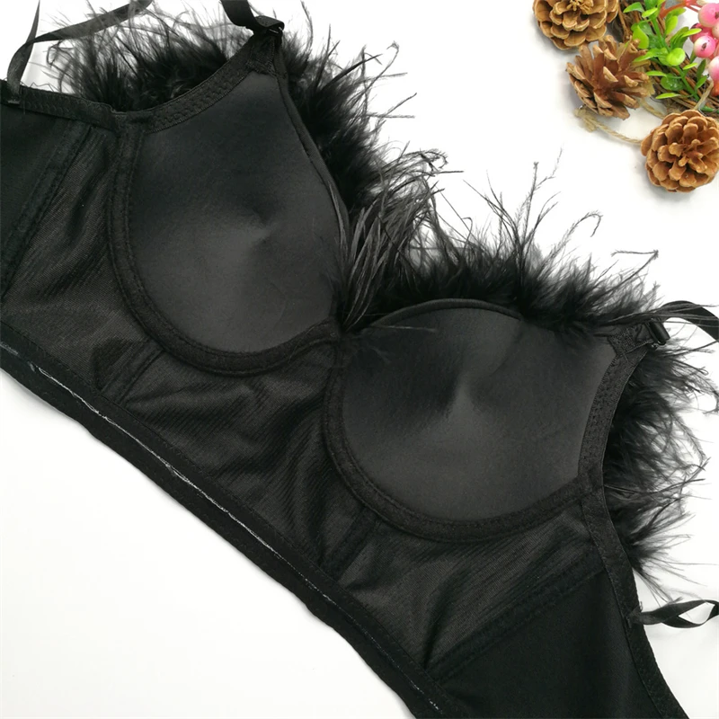 Vintage Feather Crop Tops Sexy Women Camisole Corset Deep-V Bustier Nightclub Party Push Up Bras New Fashion Ladies Tube Top