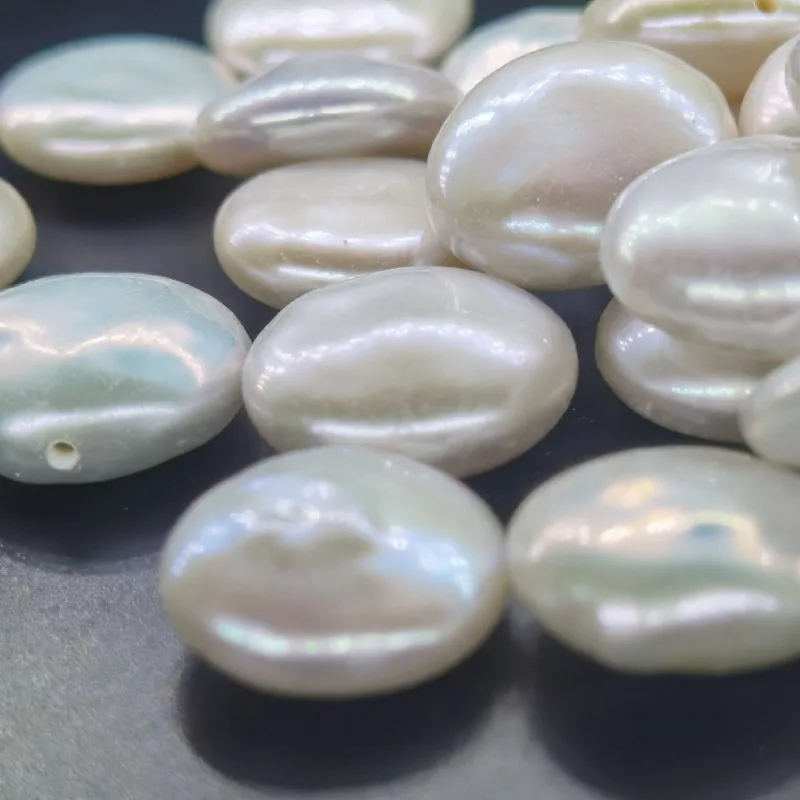 천연 15-16mm 화이트 DIY 양식 진주 버튼 비즈, 브레드 비즈, 풀드릴드 루..