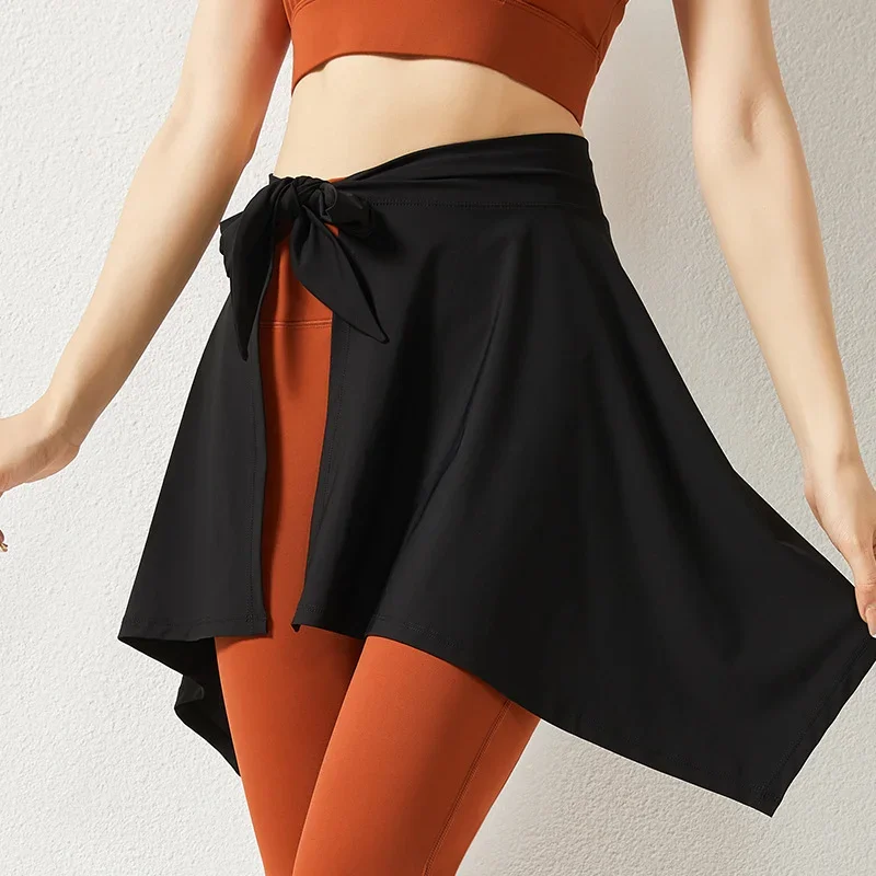 One Piece Strap Wrap Skirt Cover Buttock Slim Elegant All Match Yoga Dance Wear Clothes Black Irregular Tennis Skirts Female