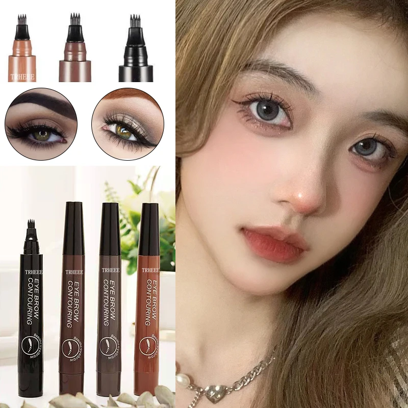4 Splitted Head Eyebrow Pencil Long Last Smudge Proof Waterproof Sweat Proof High Pigmented Easy Apply Liquid Brow Makeup Pen_voghion.com
