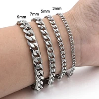 New Trendy Cuban Chain Men Bracelet Classic Stainless Steel 3/5/7/9mm Width Chain Bracelet For Men Women Jewelry Gift 1