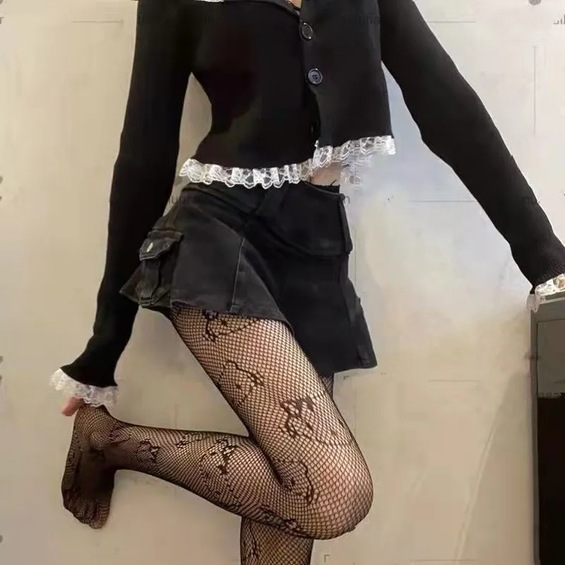 Y2k Goth Lolita Cos dziewczyny śliczne kotek pończochy kobiety Sexy rajstopy kabaretki Kawaii kreskówka z kotami kostium Anime czarne rajstopy