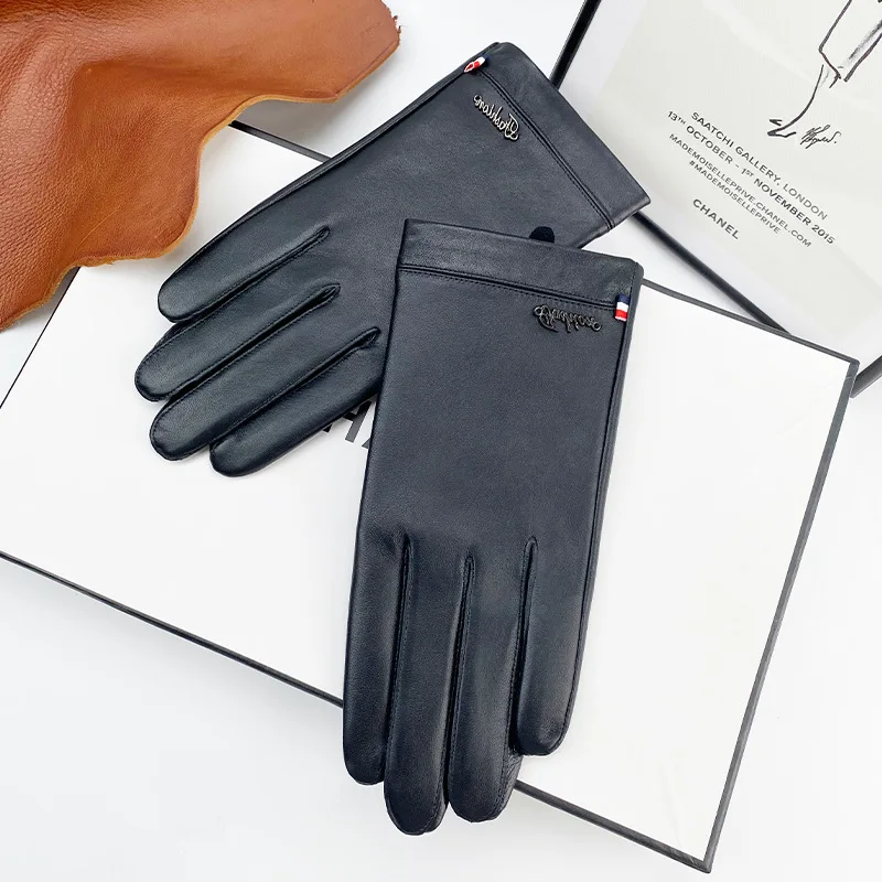 Genuine Sheepskin Leather Gloves Men Full Finger Winter Warm Touchscreen Texting Driving Motorcycle Fleece Business Black Gloves 6