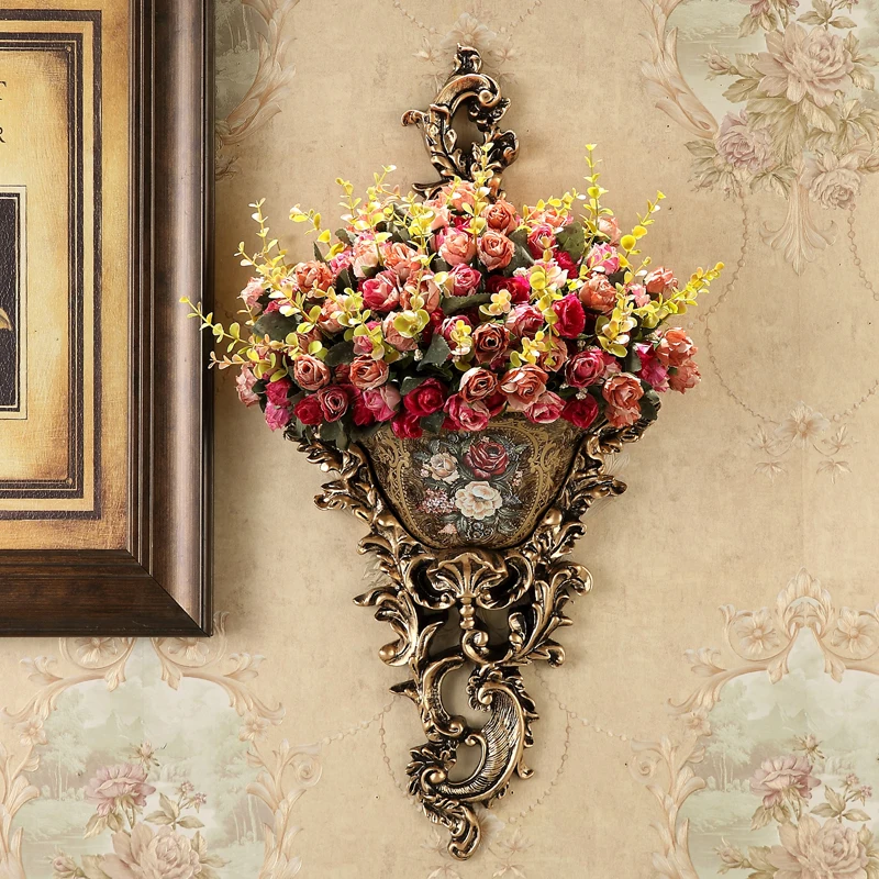 

European-style living room wall hanging flower pot wall decoration home wall soft decoration porch flower art pendant retro vase