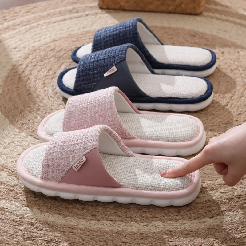 Linen slippers for men, summer outdoor wear, indoor home use, soft soled home use, cotton and linen slippers for women 5